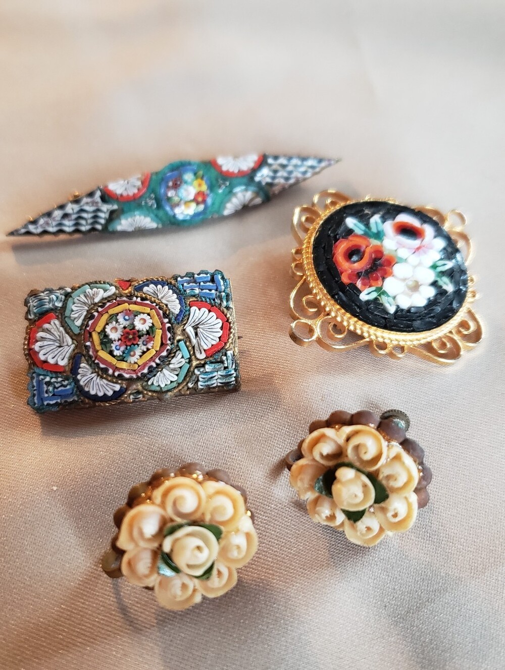 ANTIQUE MICRO MOSAIC MILLEFIORI PINS